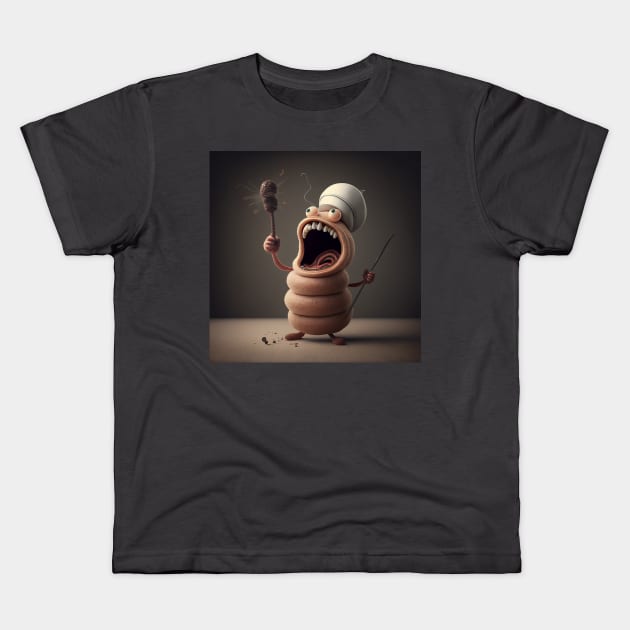Worm Chef Screams at Line Cooks Kids T-Shirt by Bee's Pickled Art